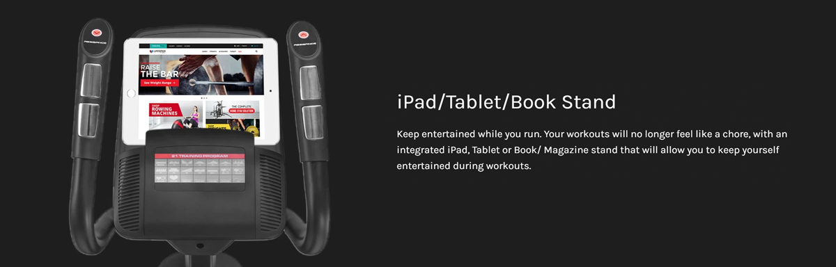 Close-up of tablet on elliptical console